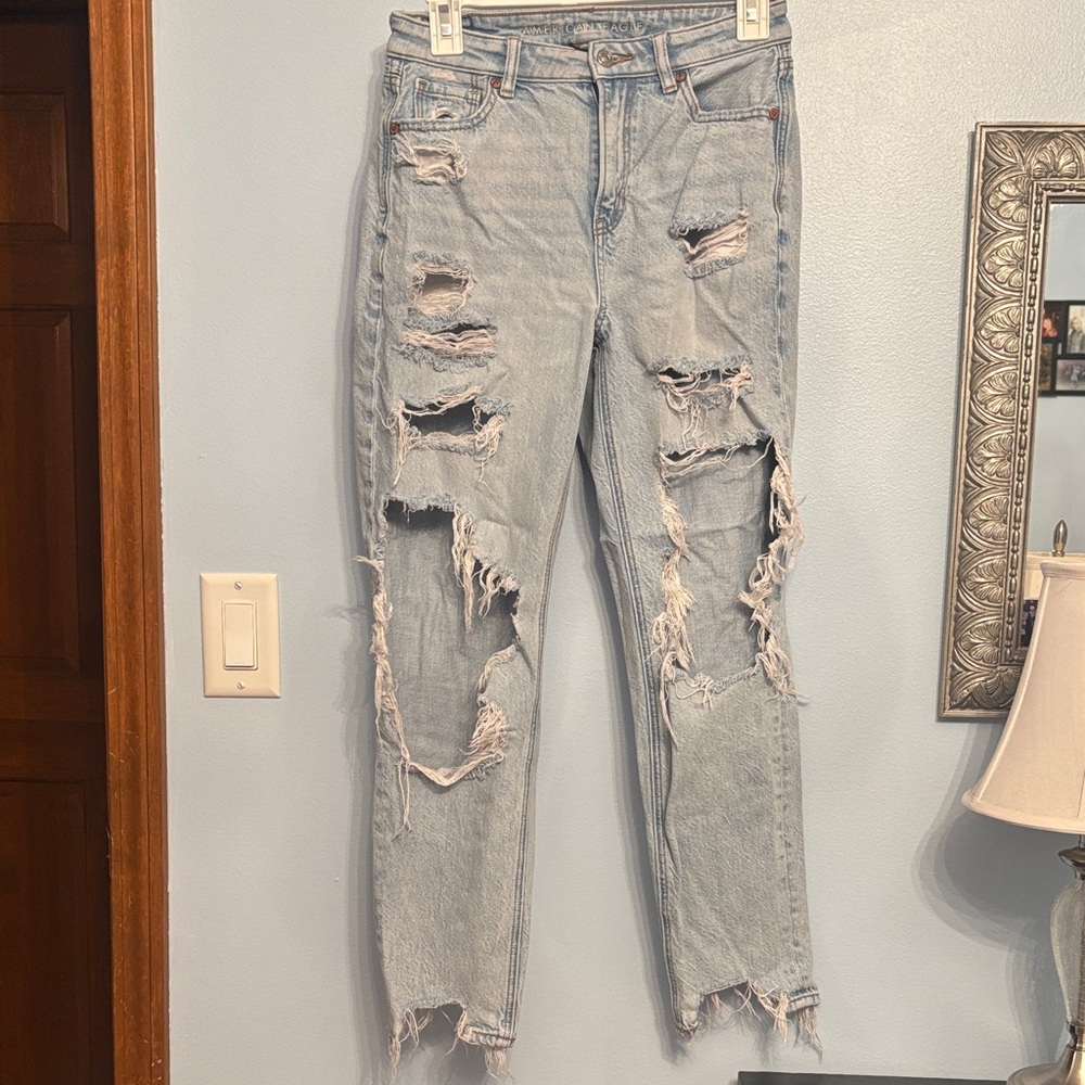American Eagle Outfitters Distressed Light Blue Straight Jeans